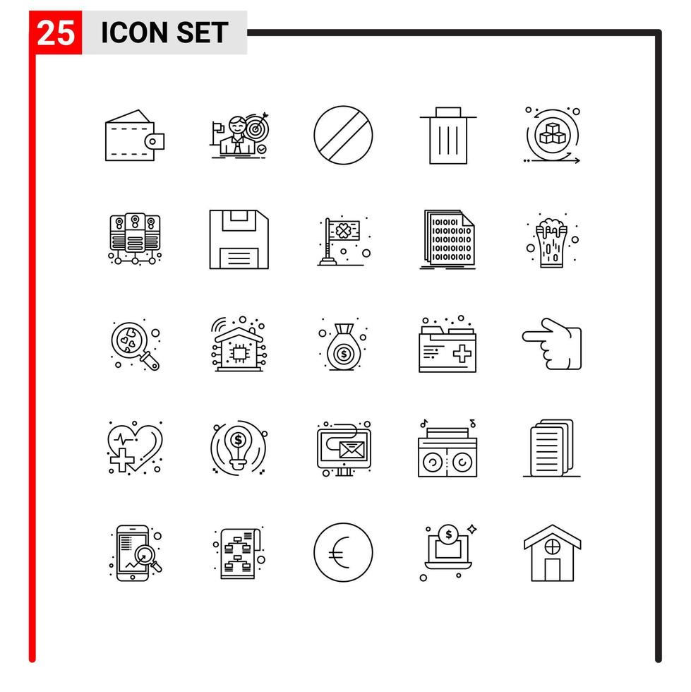 conjunto de linha de interface móvel de 25 pictogramas de elementos de design de vetores editáveis de interface de usuário de sucesso de ambiente interativo