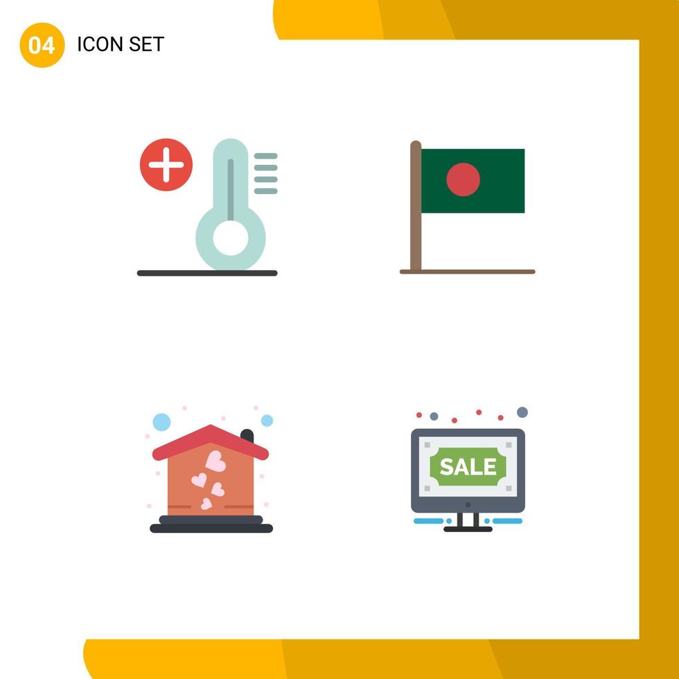 conjunto de pictogramas de 4 ícones planos simples de elementos de design de vetores editáveis de leilões de países asiáticos de amor climático