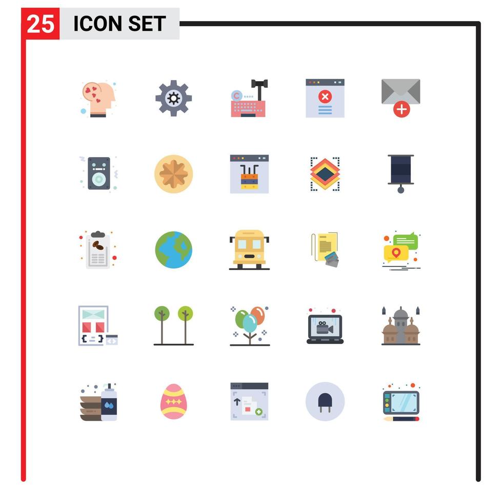 conjunto de cores planas de interface móvel de 25 pictogramas de novos elementos de design de vetores editáveis de bloco de site digital de correio