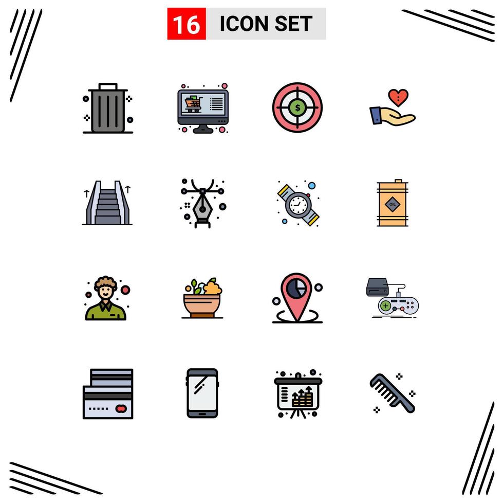 pacote de ícones vetoriais de estoque de 16 sinais e símbolos de linha para dar amor ao público, alvo de doação, elementos de design de vetores criativos editáveis