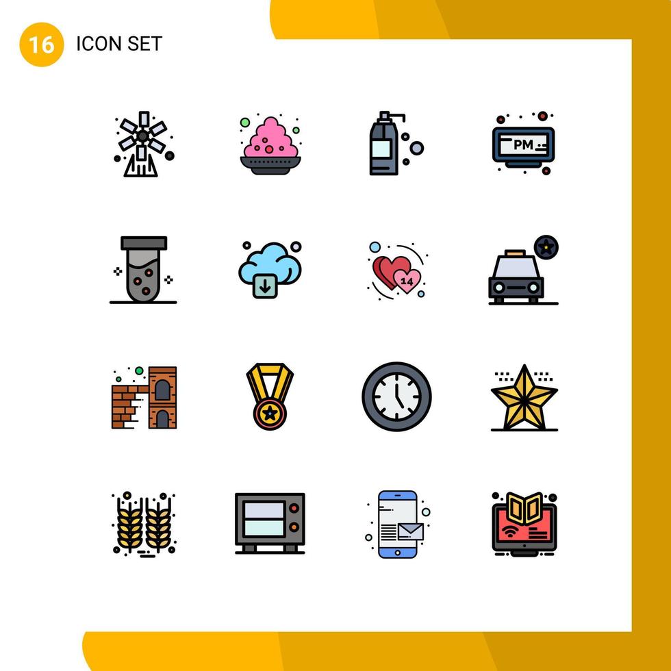 conjunto de 16 sinais de símbolos de ícones de interface do usuário modernos para alarme de relógio de festival de tempo de laboratório elementos de design de vetor criativo editáveis
