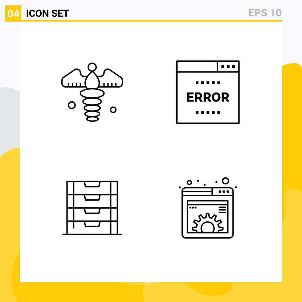 pacote de 4 cores planas criativas de linha preenchida de documentos de caduceu otimização de farmácia escola elementos de design de vetores editáveis