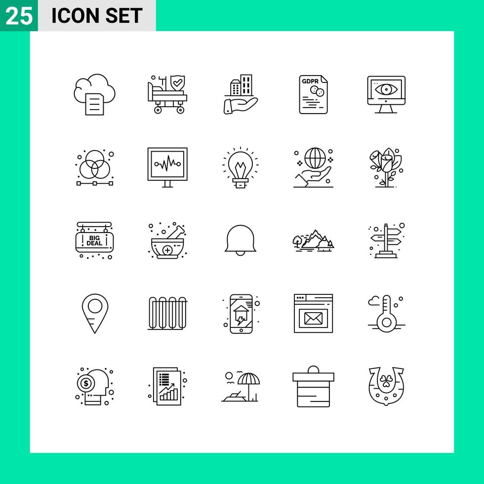 conjunto de 25 pacotes de linhas comerciais para elementos de design de vetores editáveis gdpr ue de segurança de negócios seguros