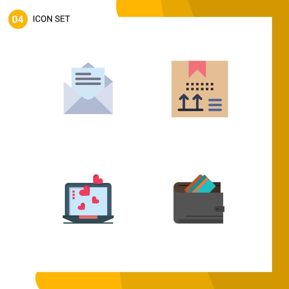 conjunto de 4 pacotes de ícones planos comerciais para design de texto de laptop de e-mail elementos de design de vetores editáveis