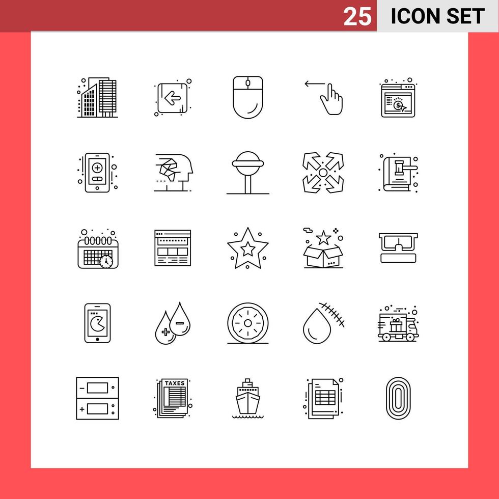 pacote de ícones vetoriais de estoque de 25 sinais e símbolos de linha para marketing elementos de design de vetores editáveis de dedo esquerdo do cursor