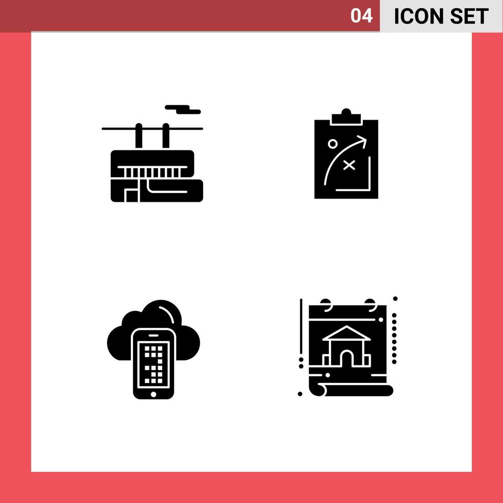 conjunto de 4 sinais de símbolos de ícones de interface do usuário modernos para estratégia de viagem de mercado de elevador de cadeira computação elementos de design de vetores editáveis