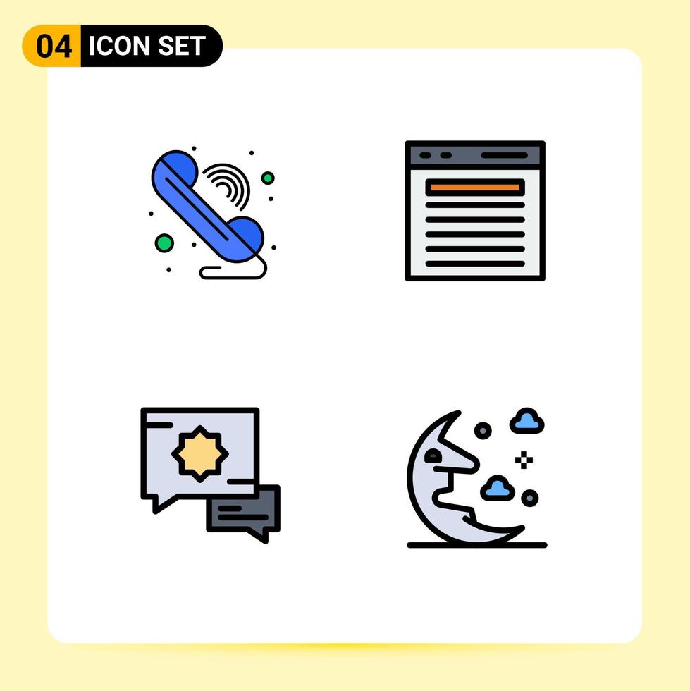 conjunto de pictogramas de 4 cores planas de linha preenchida simples de chamada wi-fi islâmico mais elementos de design de vetores editáveis de fala