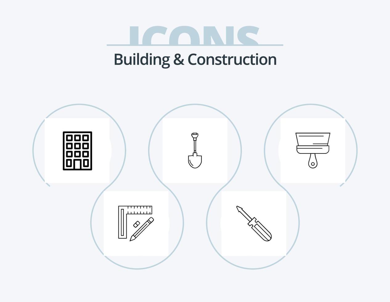 design de ícone do pacote de 5 ícones de linha de construção e construção. fábrica. máquina. reparar. Soldagem. lâmina vetor