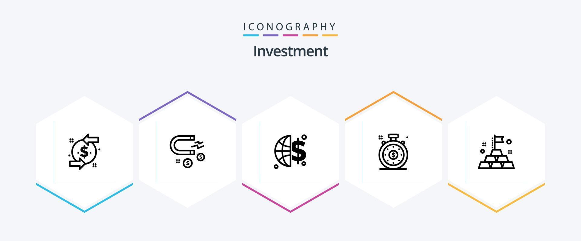 pacote de ícones de 25 linhas de investimento, incluindo . investimento. finança. ouro. tempo de investimento vetor