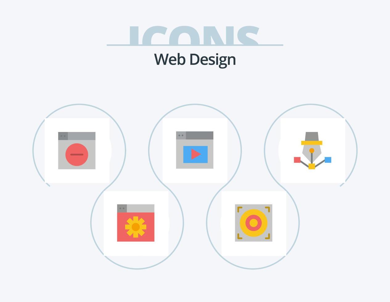 design de ícones planos do pacote de 5 ícones de web design. desenhar. arte. menos. desenho. vídeo vetor