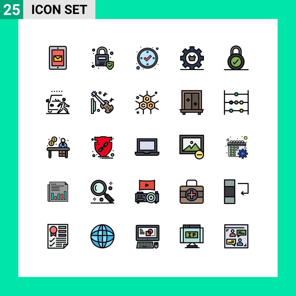 25 ícones criativos, sinais modernos e símbolos de cadeado, configuração de sucesso, engrenagem e elementos de design de vetores editáveis