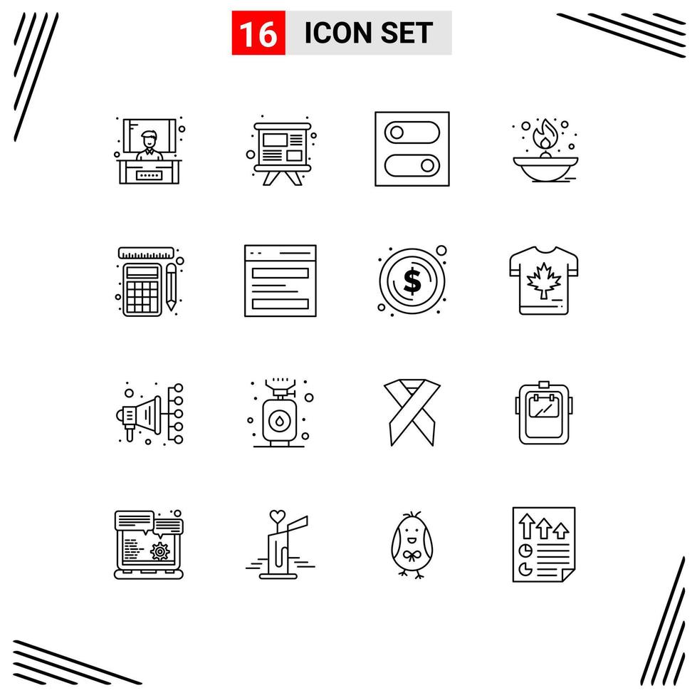 pacote de interface do usuário com 16 contornos básicos de réguas, interruptor de medição, lâmpada de óleo, chama, elementos de design vetorial editáveis vetor
