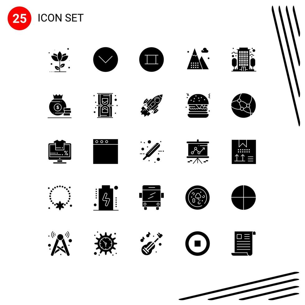 conjunto de 25 sinais de símbolos de ícones de interface do usuário modernos para a construção de atividades de jogos multimídia de montanhas elementos de design de vetores editáveis