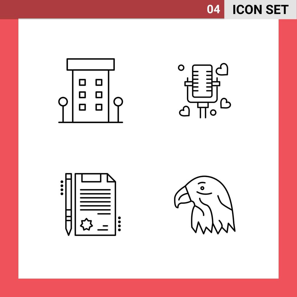 grupo de símbolos de ícone universal de 4 cores planas de linhas preenchidas modernas de lojas de certificados de edifícios adoram elementos de design de vetor editável legal