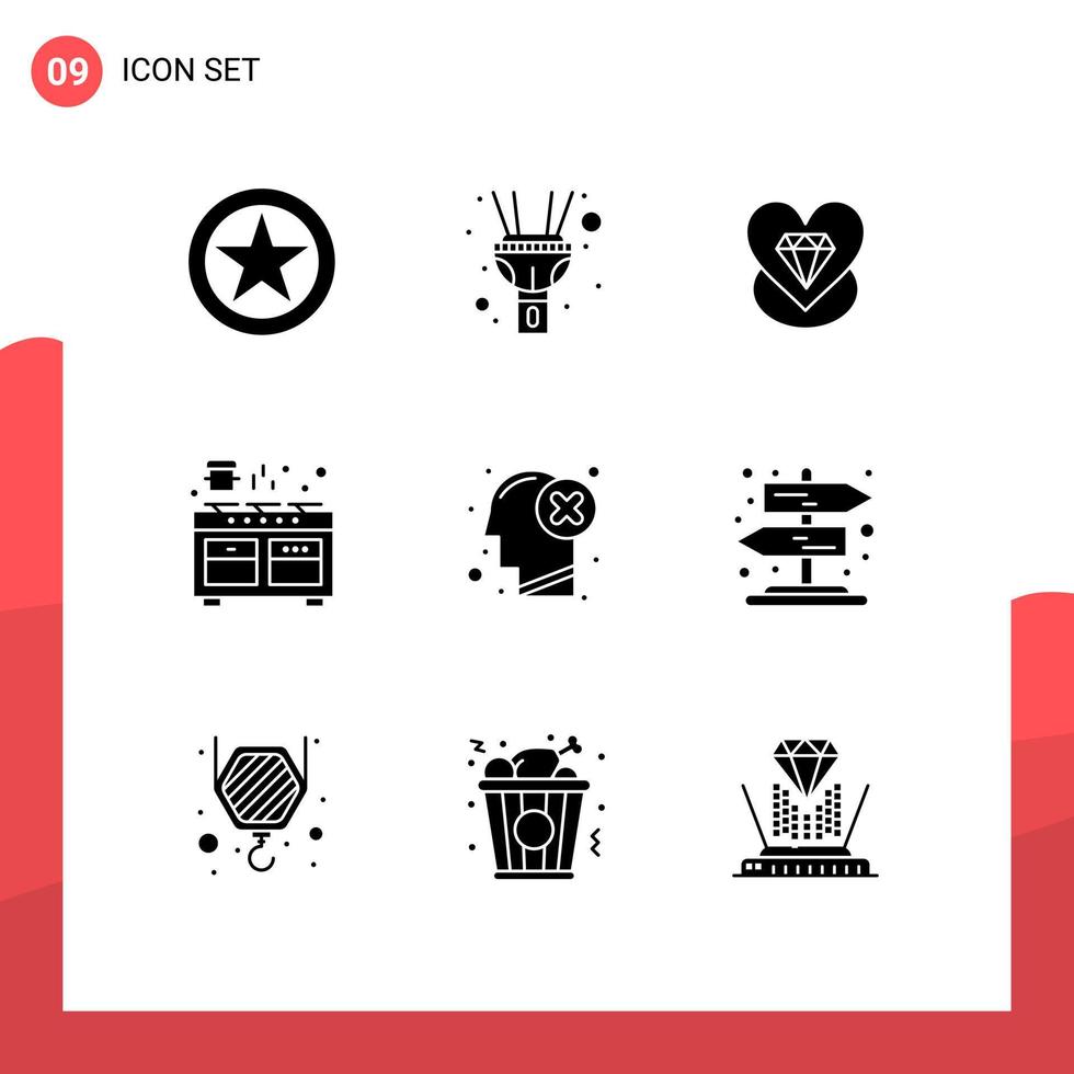 9 ícones criativos sinais modernos e símbolos de elementos de design de vetores editáveis de panela de diamante de panela de cérebro