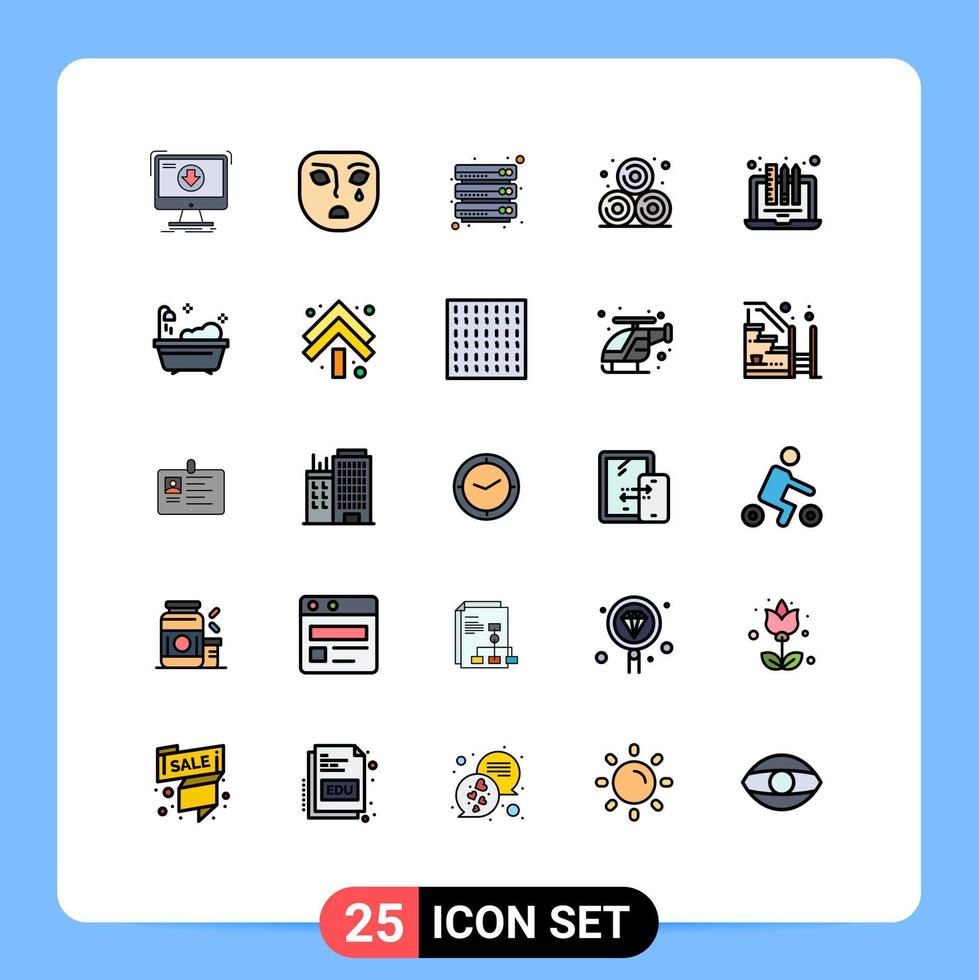 grupo de 25 sinais e símbolos de cores planas de linha preenchida para dispositivo palha de trigo triste servidor de palha editável elementos de design vetorial vetor