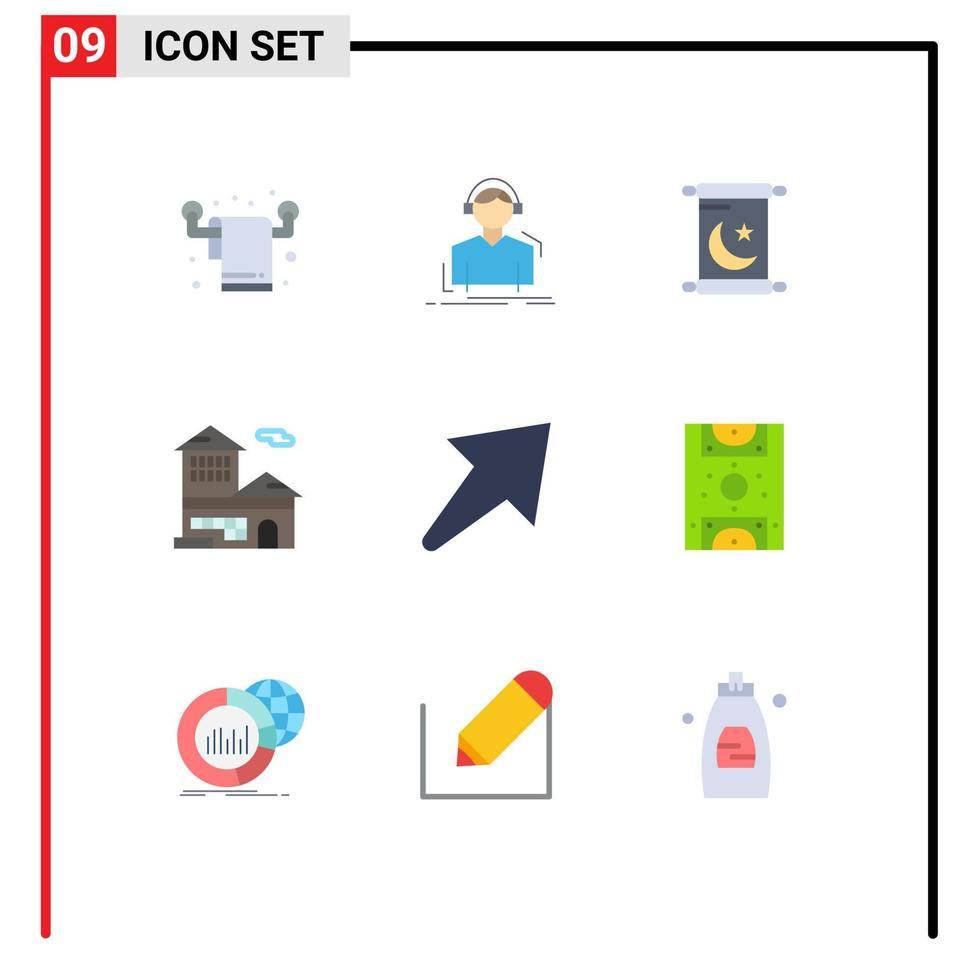 conjunto de 9 sinais de símbolos de ícones de interface do usuário modernos para elementos de design vetoriais editáveis do banco de construção de música de escritório certo vetor