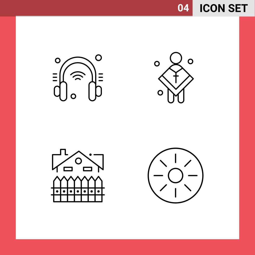 pacote de linha vetorial editável de 4 cores planas de linha preenchida simples de apartamento de fone de ouvido internet das coisas construção masculina elementos de design vetorial editável vetor