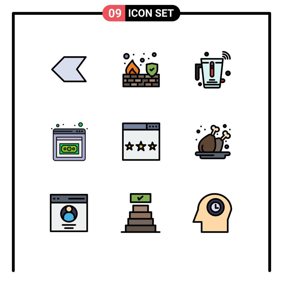conjunto de 9 sinais de símbolos de ícones de interface do usuário modernos para otimização de suco de motor investimento desenvolvimento de negócios elementos de design de vetores editáveis