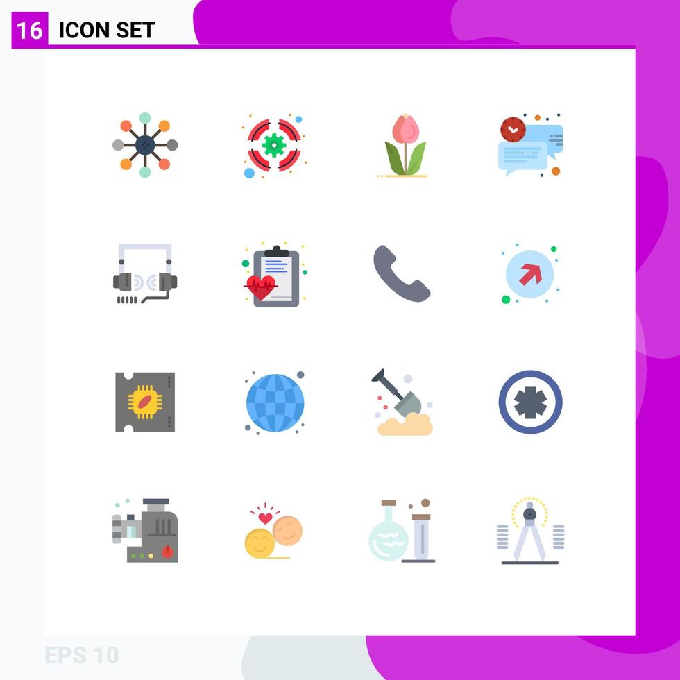 grupo de 16 sinais e símbolos de cores planas para bate-papo de flora de relógio de ponto rosa pacote editável de elementos de design de vetores criativos