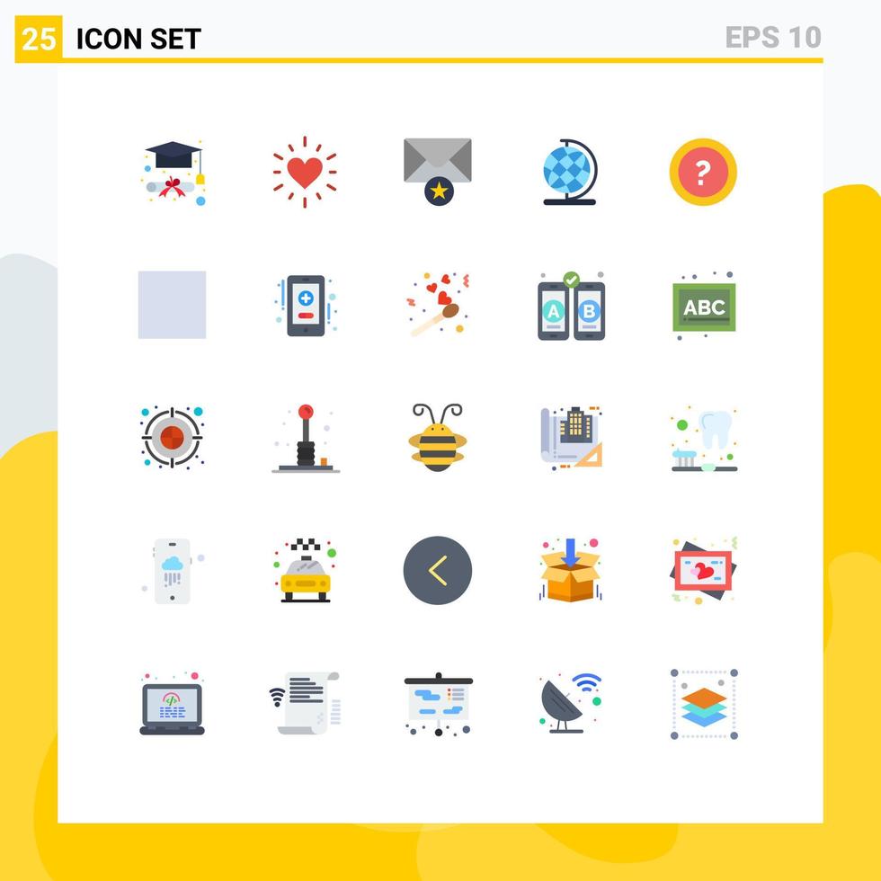 25 cores planas universais definidas para aplicativos da Web e móveis controlam informações de estrela de perguntas sobre elementos de design de vetores editáveis