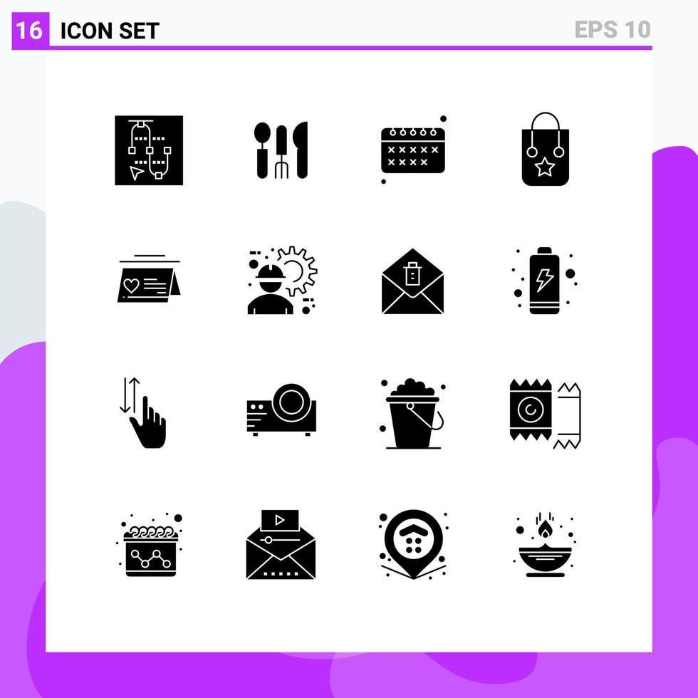 pacote de interface do usuário de 16 glifos sólidos básicos do calendário casado de volta à bolsa de viagem escolar elementos de design vetorial editáveis vetor
