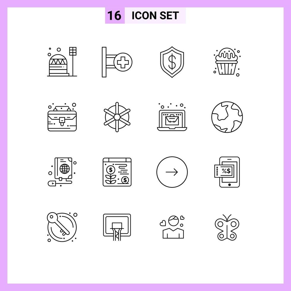 16 pacote de esboço de interface de usuário de sinais e símbolos modernos de tabuleiro de sobremesa de muffin queque elementos de design de vetores editáveis inteligentes
