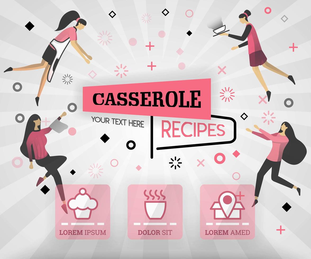 conceito de ilustração vetorial rosa. livro de capa de receitas de caçarola. receita de culinária saudável e capa de comida deliciosa podem ser para revista, capa, banner, site, livro de receitas, livro, celular. estilo cartoon plana vetor