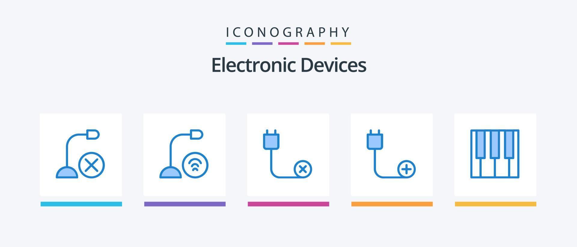 pacote de ícones de 5 dispositivos azuis, incluindo piano. teclado. desconectado. hardware. cordão. design de ícones criativos vetor