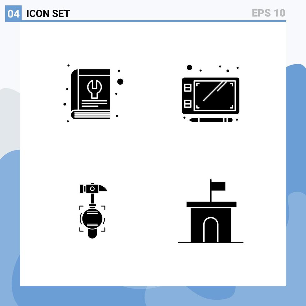 grupo de símbolos de ícone universal de 4 glifos sólidos modernos de ferramenta de esboço de serviço de acidente de livro elementos de design vetorial editáveis vetor