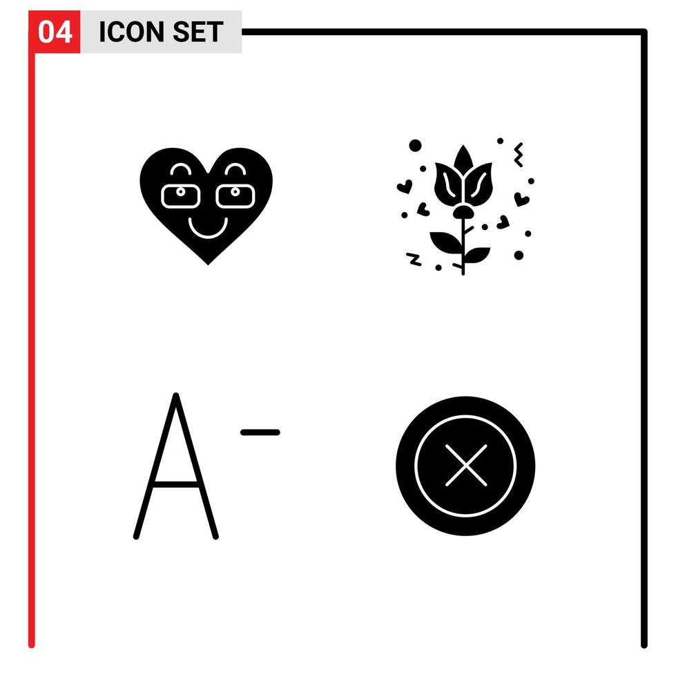 conjunto moderno de pictograma de 4 glifos sólidos de fonte emoji favorito amor ui elementos de design de vetores editáveis