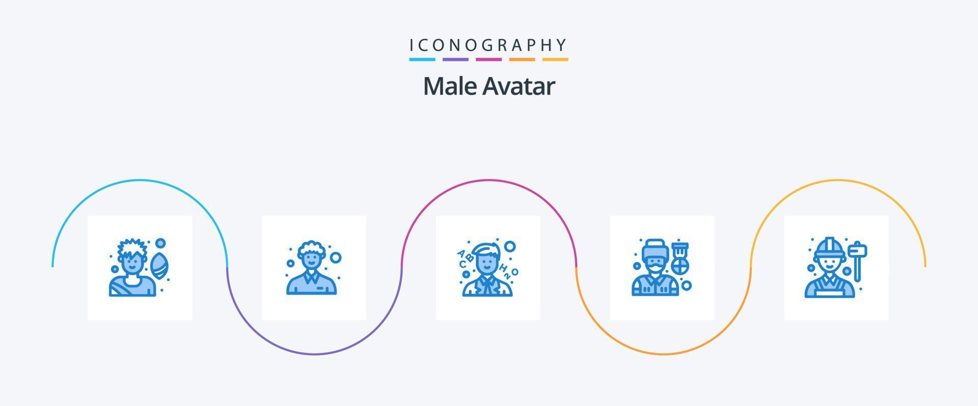 pacote de ícones de avatar masculino azul 5, incluindo mão de obra. engenheiro. escola. empregado. soldado vetor