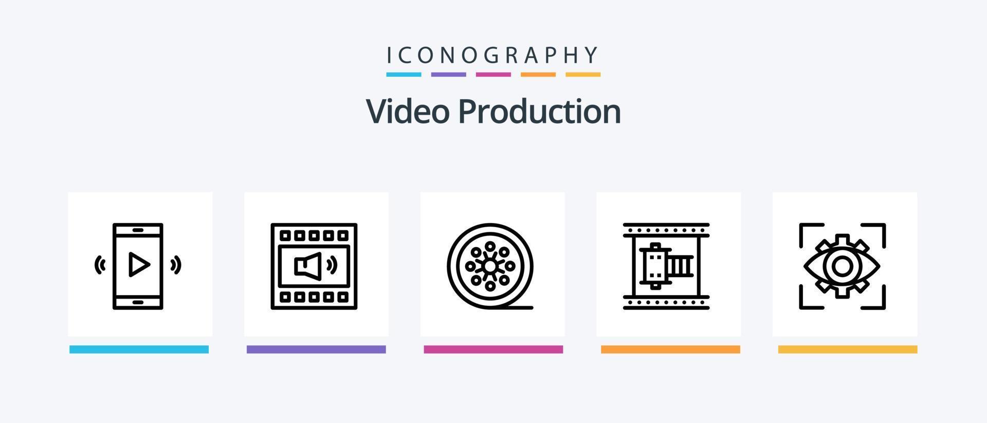 pacote de ícones da linha de produção de vídeo 5, incluindo rolo de filme. filme. câmera retrô. cinema. vídeo. design de ícones criativos vetor