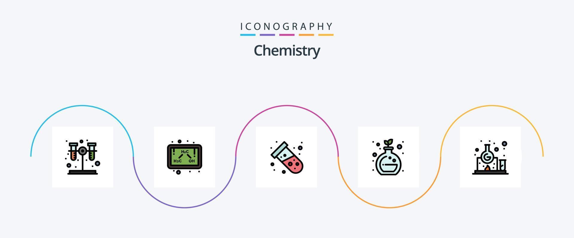 linha de química cheia de pacote de ícones plana 5 incluindo estudo. laboratório. teste. química. verde vetor