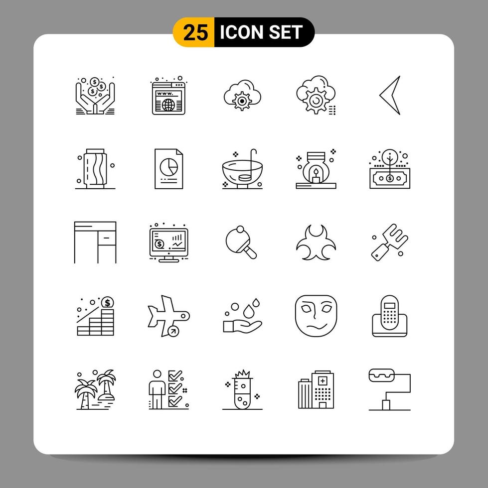 pacote de linha vetorial editável de 25 linhas simples de seta computação em nuvem engrenagem de nuvem elementos de design vetorial editável vetor