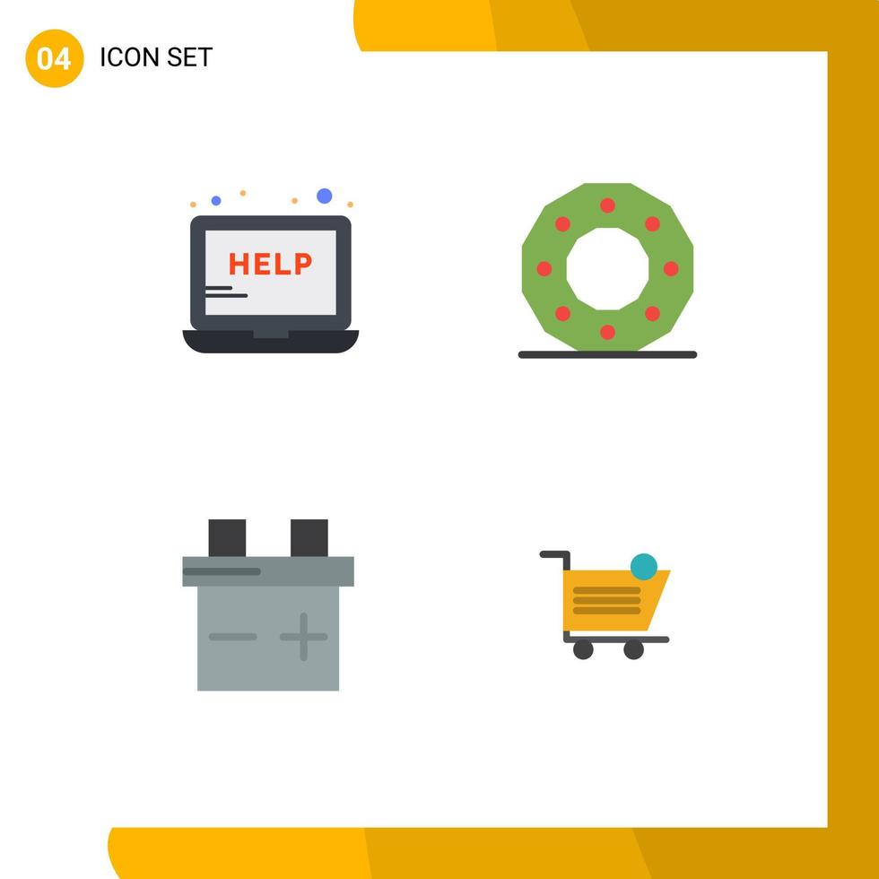 pacote de interface do usuário de 4 ícones planos básicos de suporte de bateria de ajuda, elementos de design de vetores editáveis