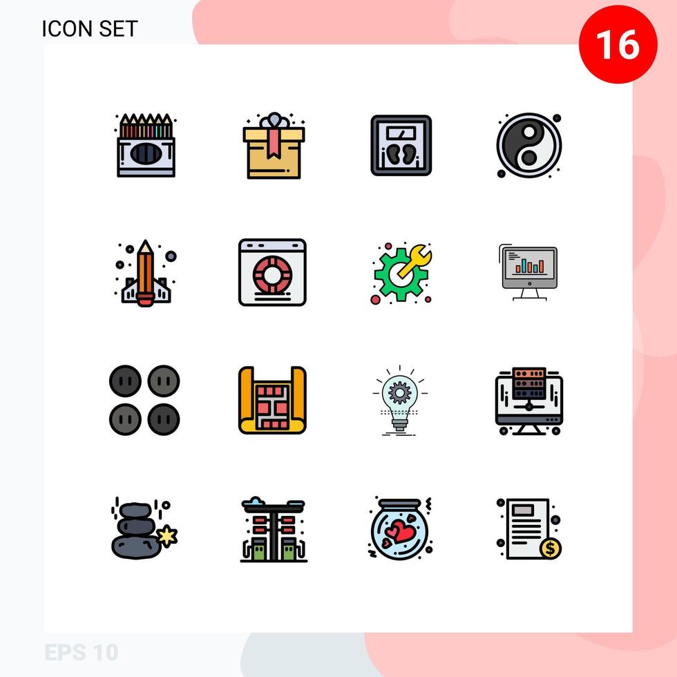16 ícones criativos sinais modernos e símbolos do livro de conhecimento dieta yin yin yang elementos de design de vetores criativos editáveis