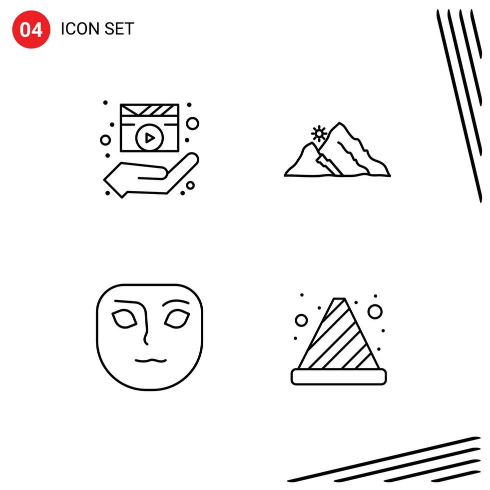 conjunto de 4 sinais de símbolos de ícones de interface do usuário modernos para o diretor sun media player paisagem rosto editável elementos de design vetorial vetor