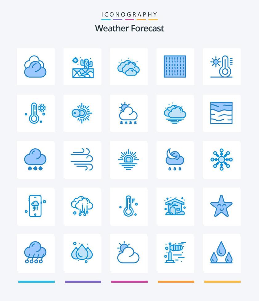 tempo criativo 25 pacote de ícones azuis, como temperatura. temperatura. nebuloso. Sol. clima vetor