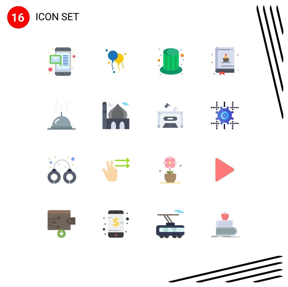conjunto de 16 sinais de símbolos de ícones de interface do usuário modernos para o prato de restaurante de tampa de mesquita islâmica pacote editável de elementos de design de vetores criativos