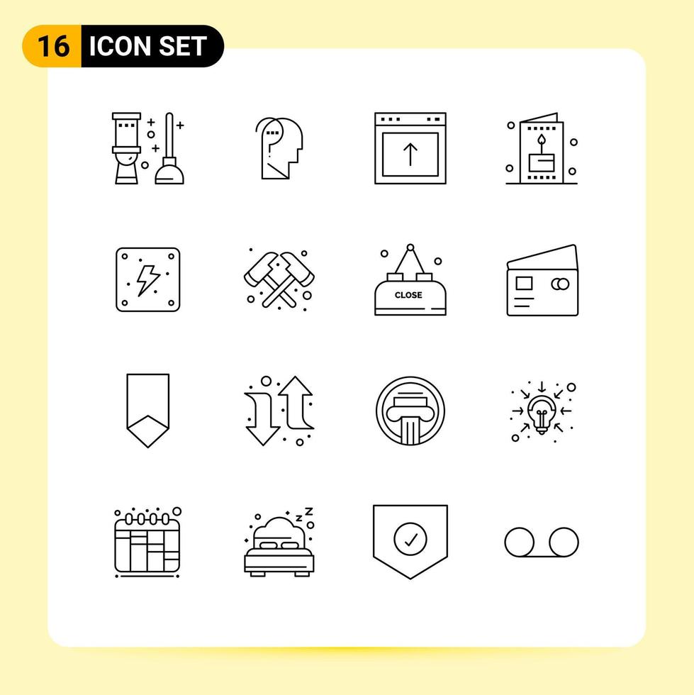 grupo de símbolos de ícones universais de 16 contornos modernos de elementos de design de vetores editáveis de seta de festa de energia