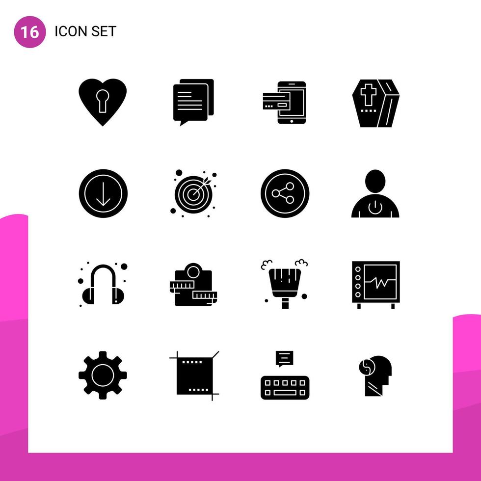 conjunto de 16 sinais de símbolos de ícones de interface do usuário modernos para elementos de design de vetores editáveis de dinheiro de caixão bancário assustador de halloween