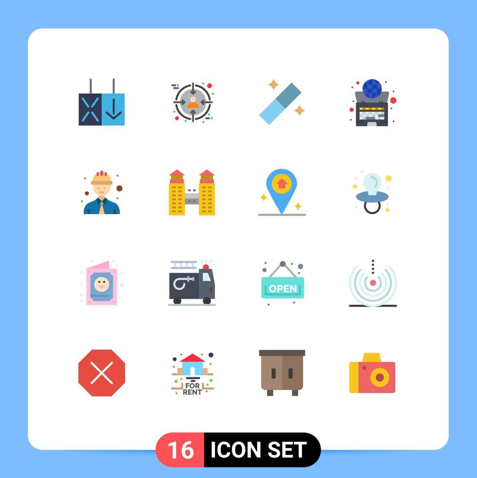 16 cores planas de vetores temáticos e símbolos editáveis de trabalhador de linha de trabalho pacote gráfico de internet para laptop editável de elementos de design de vetores criativos