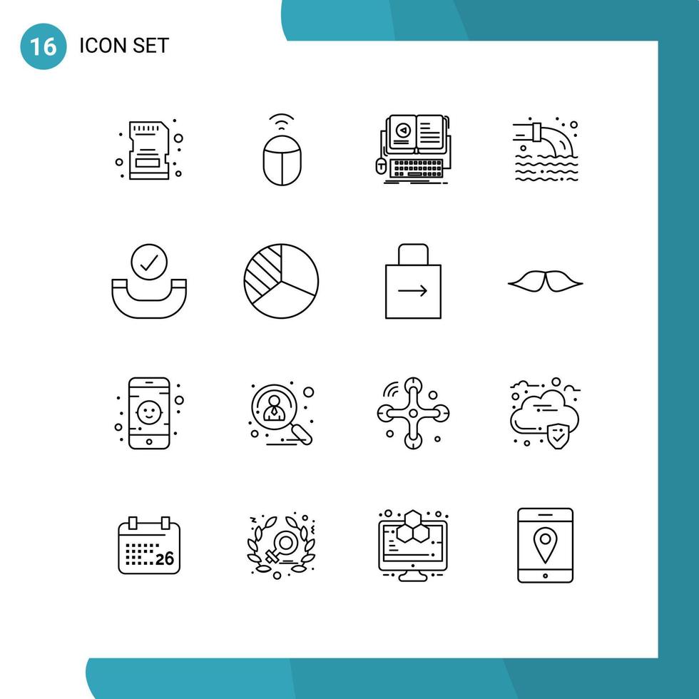 pacote de ícones vetoriais de estoque de 16 sinais e símbolos de linha para elementos de design de vetores editáveis de tubo radioativo de ebook de esgoto verificado