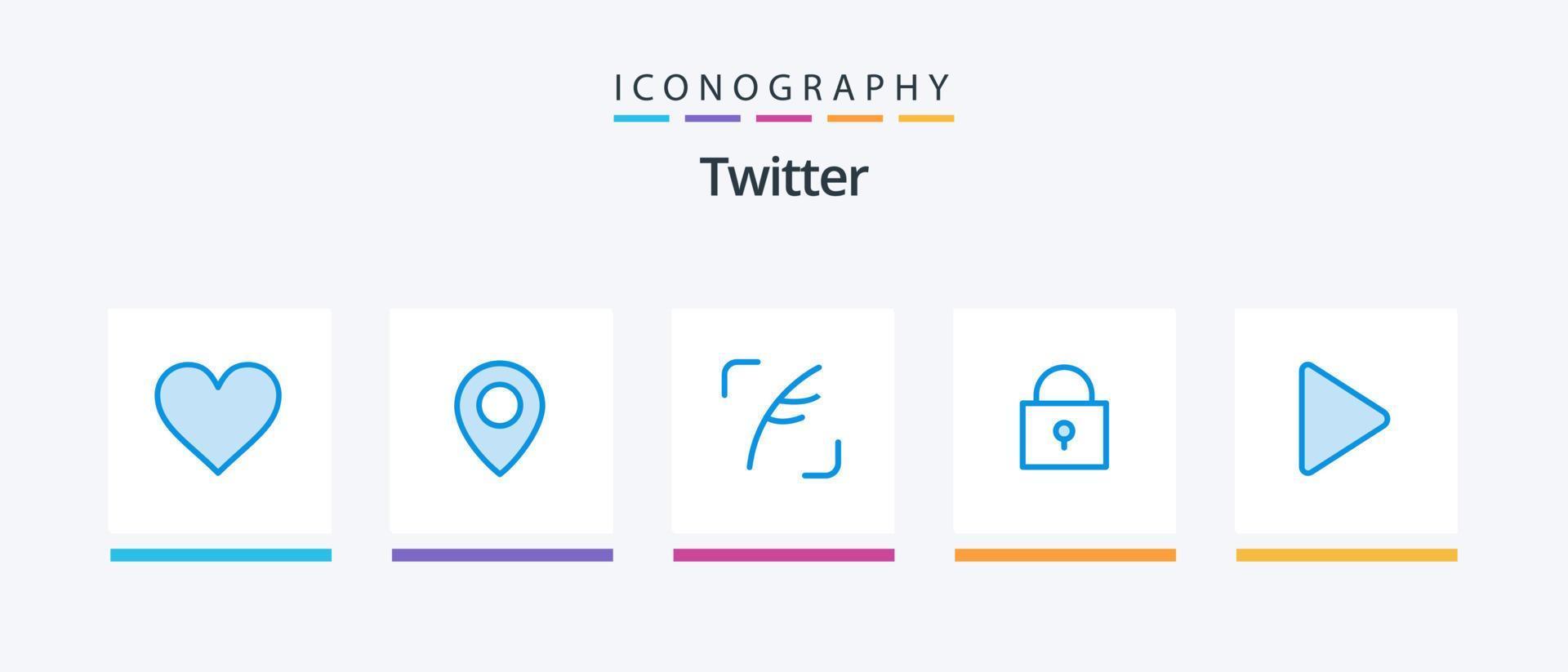 pacote de ícones twitter azul 5 incluindo . vídeo. pluma. Toque. trancar. design de ícones criativos vetor