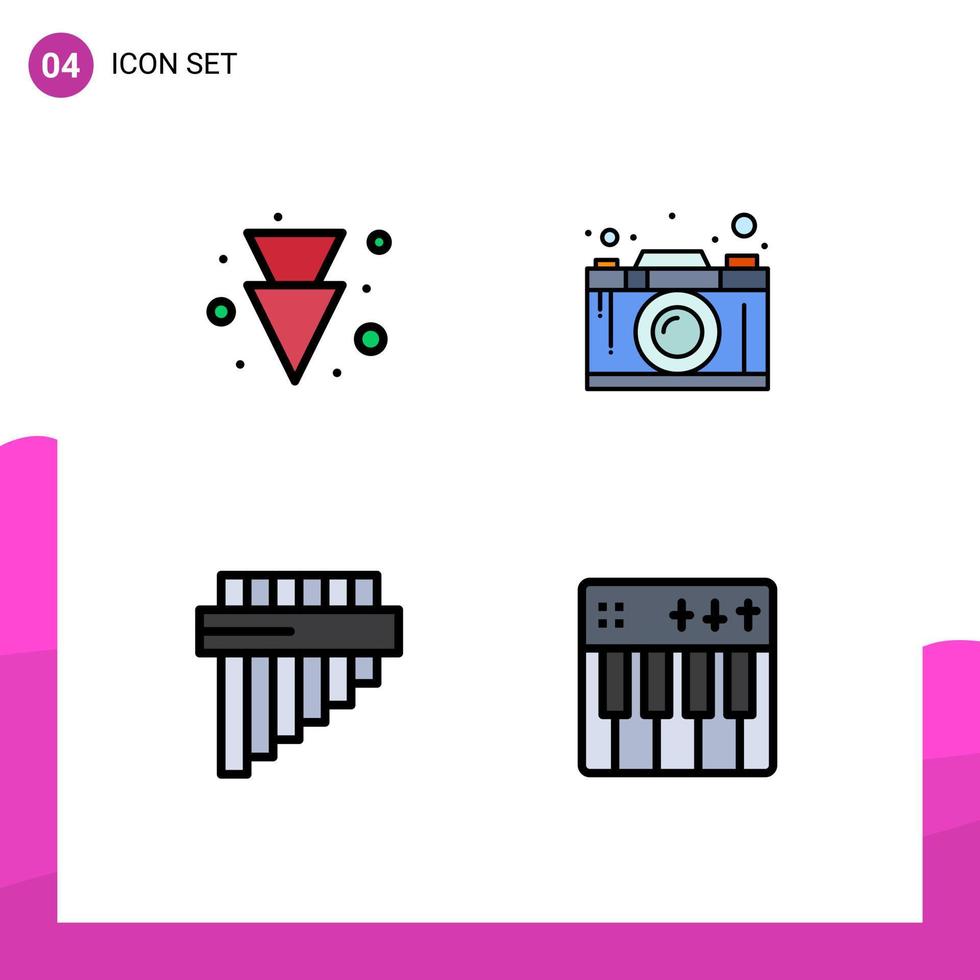 pacote de 4 sinais e símbolos modernos de cores planas de linha preenchida para mídia de impressão na web, como celebração gráfica de câmera de instrumento de seta, elementos de design de vetores editáveis