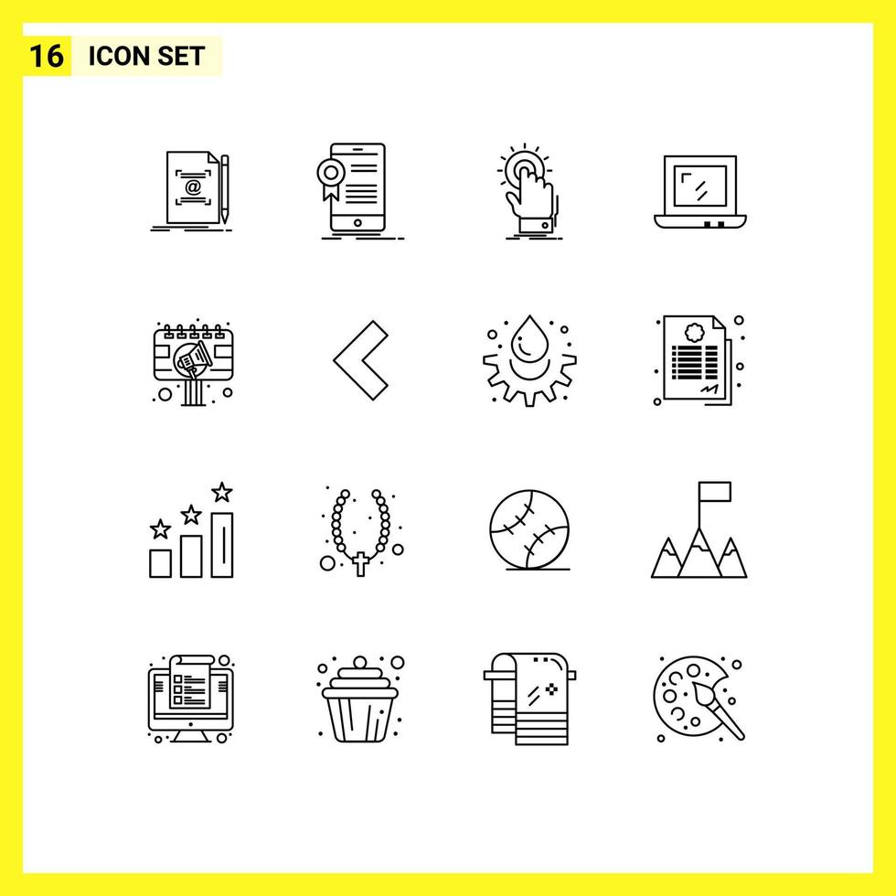 grupo de símbolos de ícones universais de 16 contornos modernos de aplicativos da web para laptop, elementos de design vetorial editáveis à mão vetor