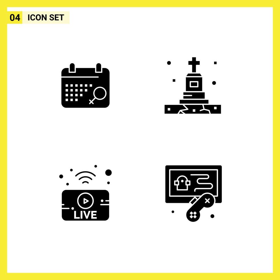 pacote de interface de usuário de 4 glifos sólidos básicos de calendário ao vivo tumba de morte passatempos elementos de design de vetores editáveis