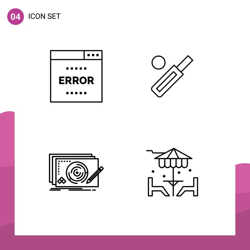 conjunto de linha de interface móvel de 4 pictogramas de design de bola de página de esporte de erro elementos de design de vetores editáveis