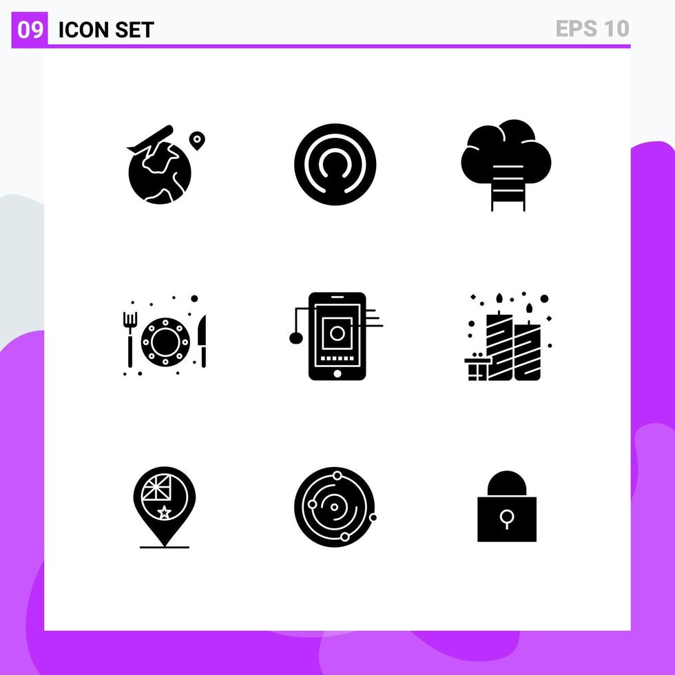 pacote de ícones vetoriais de estoque de 9 sinais e símbolos de linha para elementos de design de vetores editáveis de restaurante de célula de carreira de hardware de aniversário